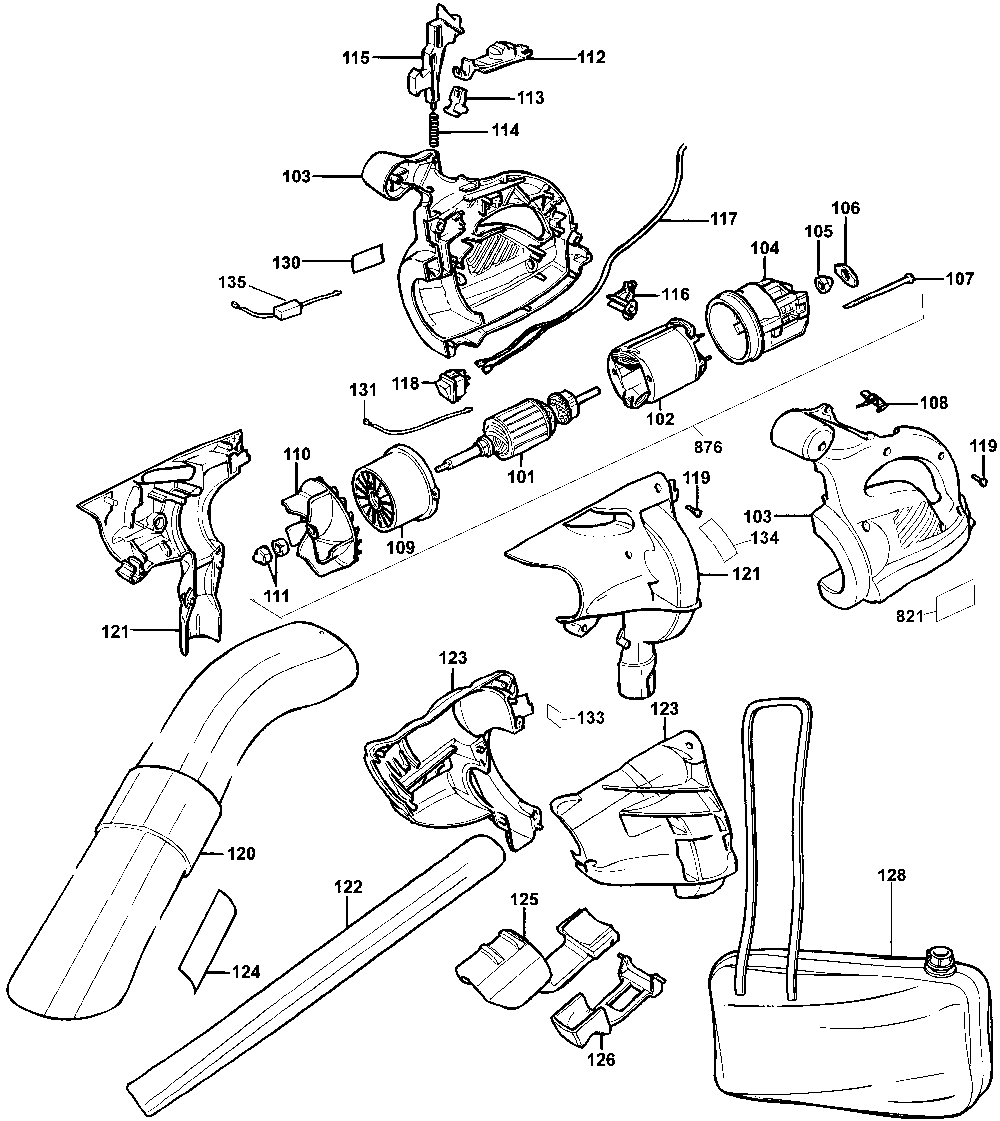 Exploded Diagram A Diagram and Parts List for BV5000 Type 1 Black and Decker Leaf Blower / Vacuum